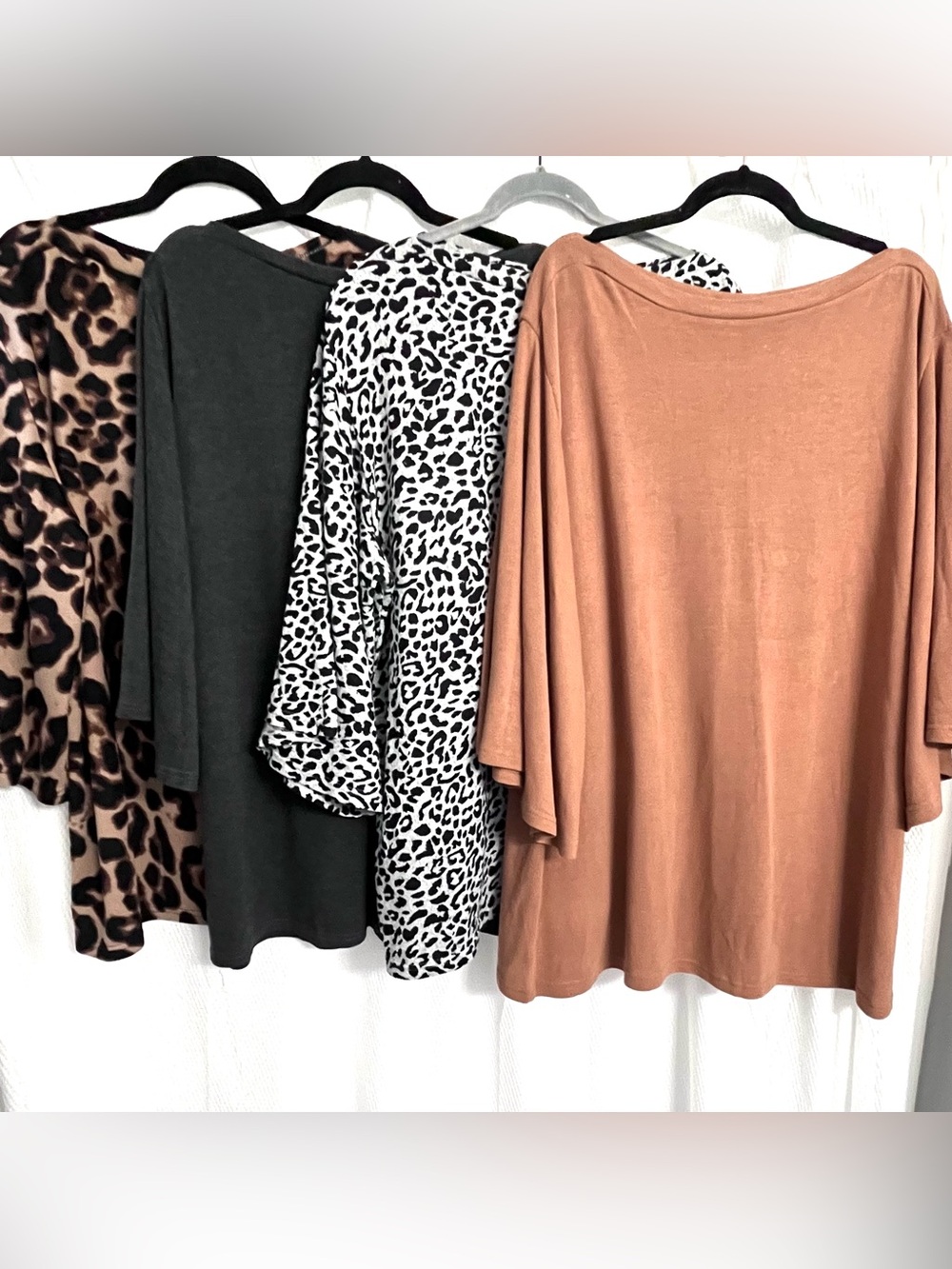 Amaryllis Four-Pack Boatneck Tops in Beige, Snow Leopard, Grey & Leopard